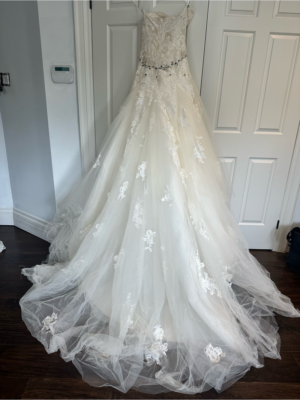Strapless Lace Appliqué Wedding Gown in Ivory